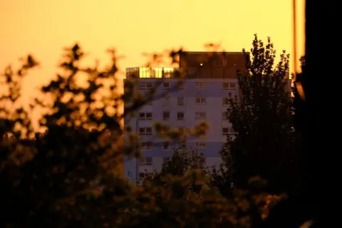 Steven Mcivor a sunset through the tree tops with the top of a high rise