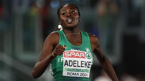 Rhasidat Adeleke in the closing stages of the 400m final in Rome