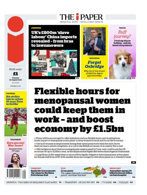 Title On the front page I'm reading paper: "Flexible clocks for Midopausal Women can stay at work - with economic encouragement by £ 1,5BN",