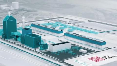 Artist impression of a power plant with a blue tint