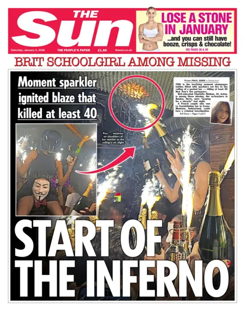 The headline on the front page of the Sun reads: "Start of the inferno".