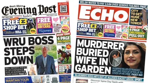 Front pages of the South Wales Evening Post and the South Wales Echo