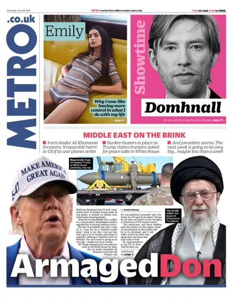 The headline on the front page of the Metro reads: "ArmagedDon".
