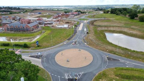 Aerial shot of newly built roundabout