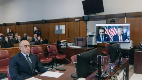 Getty Images One of Trump's attorneys, Emil Bove, attends his sentencing hearing in person.