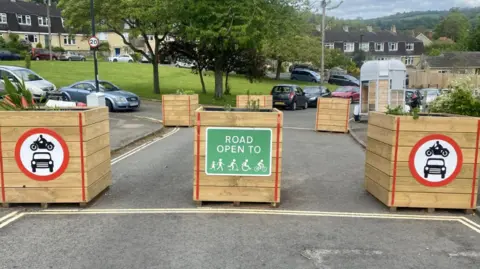 BBC Planters blocking a road in a low traffic neighbourhood
