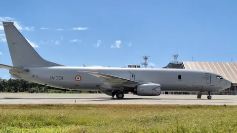 L'association les Amis d'Agalega Indian plane on the runway, pictured 9 July 2024