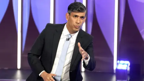 Reuters Rishi Sunak speaking during a BBC Question Time Leaders' Special in York