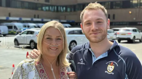 Helen accompanied by her son Ollie to her latest check up at the UK LAM Centre at Nottingham's main NHS hospital