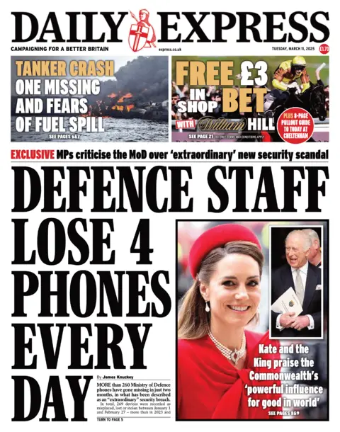 Read the title on the front page of the express: Defense staff loses four phones every day