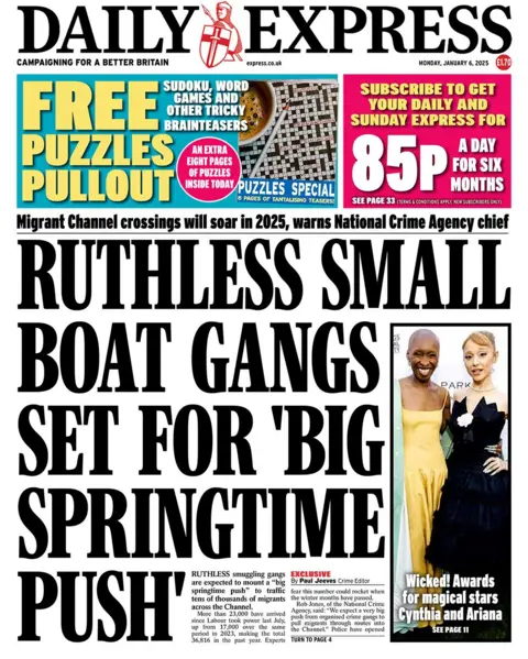 The headline in the Daily Express reads: "Ruthless small boat gangs set for 'big springtime push'