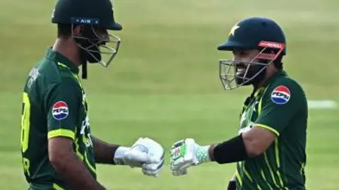 Fakhar Zaman and Mohammad Rizwan come together during Sunday's T20 against Ireland