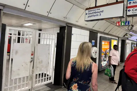 Closed gates inside Oxford Circus station