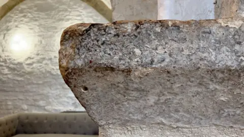 Close up of a medieval stone pillar 