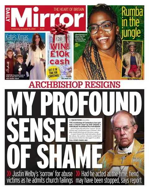 The headline in the Mirror reads: "My profound sense of shame". 