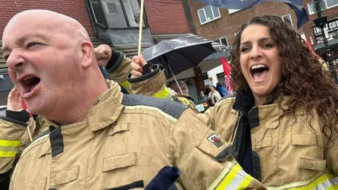 FBU Firefighters chanting on a protest