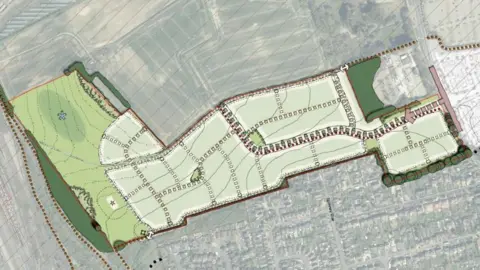 Pegasus Artists impression of the development, using a bird's eye view of the area, with a computer generated map overlaid