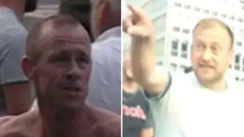 Avon and Somerset Police A man with short hair. He is frowning. Another man is on the right, with short, fair hair. He is pointing.