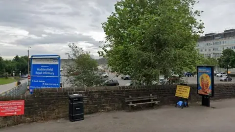 Google The front entrance sign for Huddersfield Royal Infirmary Hospital