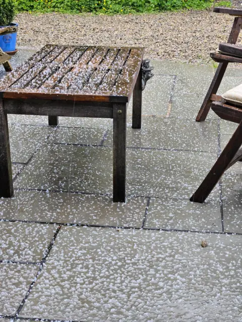 BBC Weather Watchers / wendy Hail on garden furniture