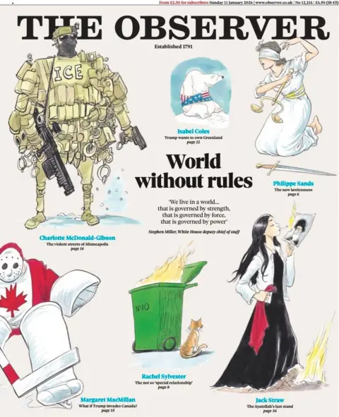 The headline on the front page of the Observer reads: "World without rules".