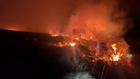 Devon & Somerset Fire & Rescue Service This is an image of burning moorland vegetation - including gorse and heather - on Dartmoor, Devon.