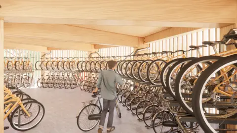 Fletcher Priest Architects First floor bike storage at the pavilion 