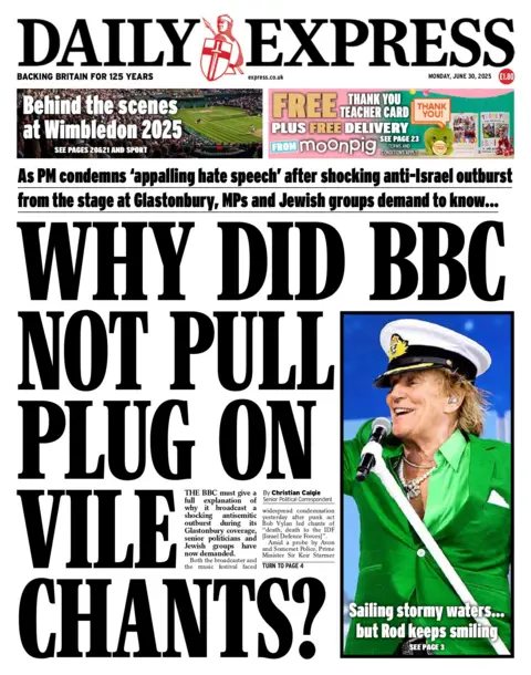 BBC "Why did BBC not pull plug on vile chants?" reads the headline on the front page of the Daily Express.