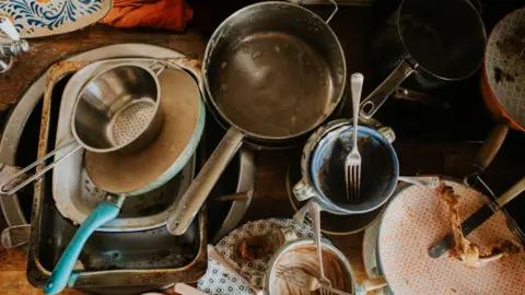 Getty Images Dirty dishes on counter top