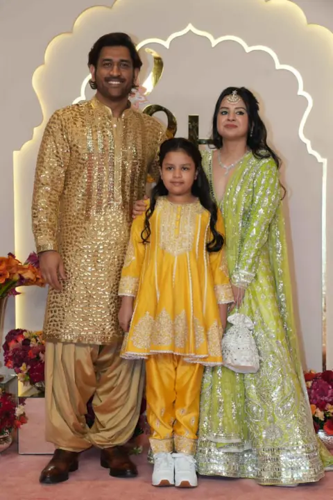 Reliance Former Indian cricket captain MS Dhoni with wife Sakshi and daughter