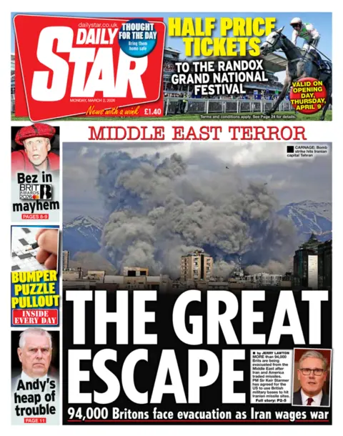 The headline on the front page of the Daily Star reads: “The great escape”.
