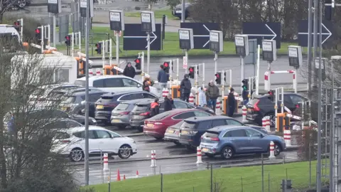 PA Media Cars queuing to get into EuroTunnel at Folkestone.