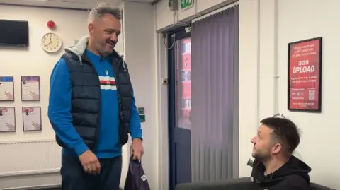Joe Brailsford meeting Ed Dawes at BBC Radio Derby