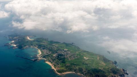 An aerial view of Alderney from a plane  