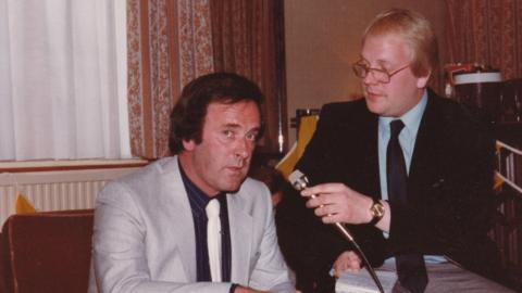 Dave Latham interviewing Terry Wogan at a public appearance in Swindon, Crest Hotel 1981