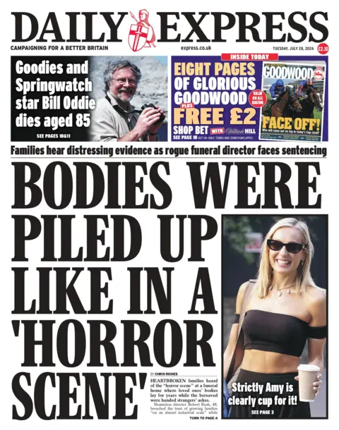 "Bodies were piled up like in a 'horror scene'," reads the headline on the front page of the Daily Express. 
