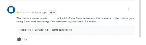 A screenshot of a fake one-star review