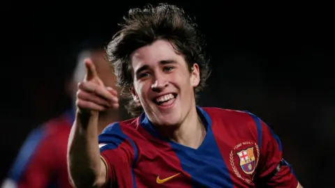 Bojan Krkic celebrates while playing for Barcelona