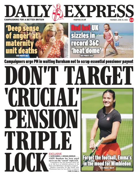 "Don't target 'crucial' pension triple lock," reads the headline on the front page of the Daily Express. 