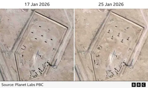Satellite images of al-Udeid air force base in Qatar on 17 January and on 25 January 2026
