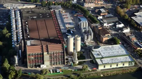 Carlsberg Aerial shot of Northampton showing brewery in foreground