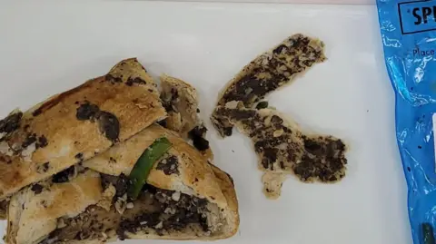 Supreme Court of Victoria Beef Wellington recovered from bin on the left and a transparent blue specimen bag on the right