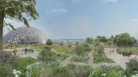 Eden Project Morecambe Gardens outside of the Eden Project Morecambe shown in a CGI image.