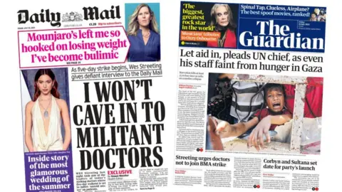 Front page of the Daily Mail and the Guardian.