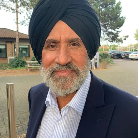 Liberal Democrats Liberal Democrat Candidate Jasbir Singh Parmar with a blue jacket and a white striped shirt