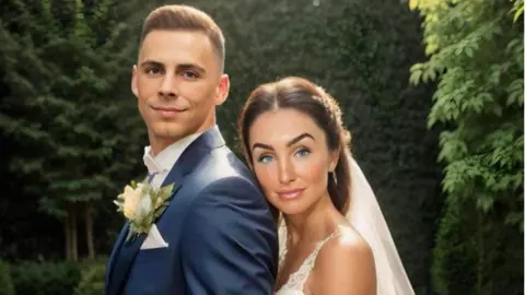 The couple's wedding photo, edited using artificial intelligence