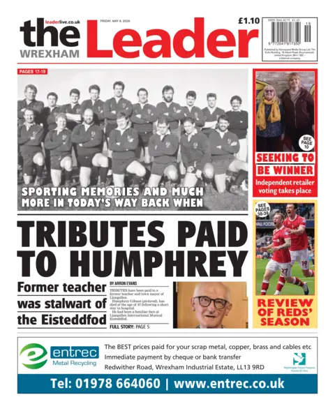Wrexham Leader Front page of the Wrexham Leader
