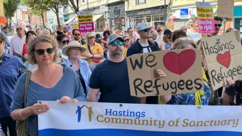 CHRISSIE REIDY/BBC Demonstrators in Hastings on Saturday
