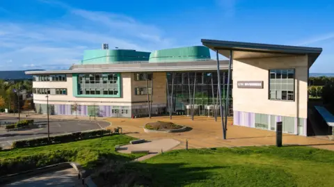 An aerial view showing the front of UHI Inverness.