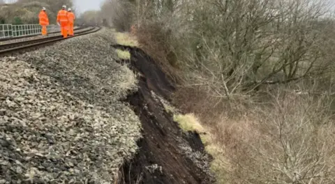 Network Rail Landslip alongside railway line